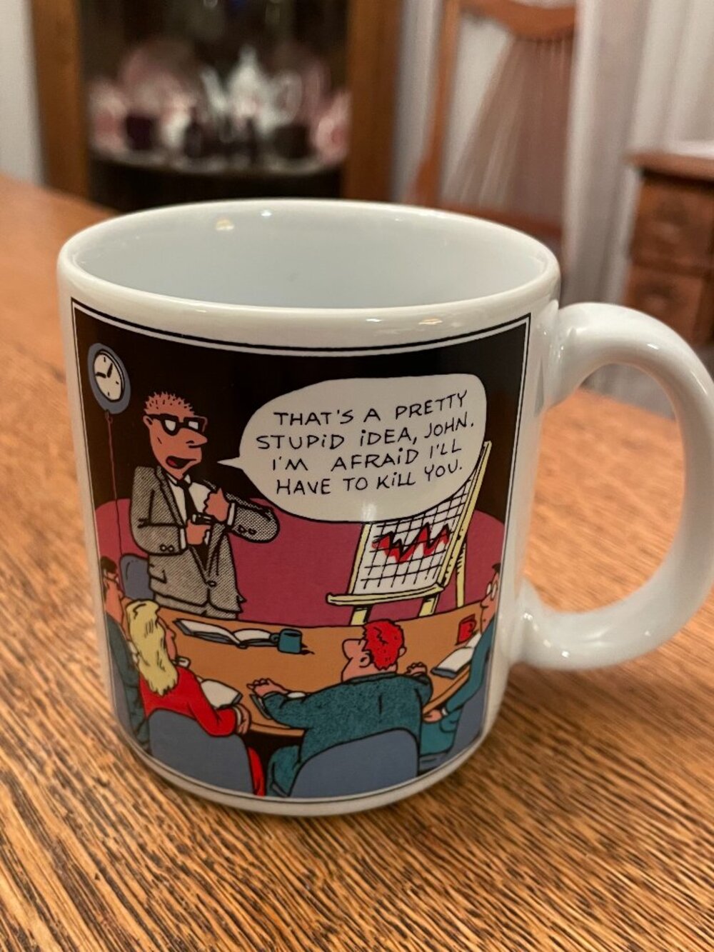 Vintage "Stupid Idea, John" Office Themed Coffee Cup Mug by Gillmania 11 ounces